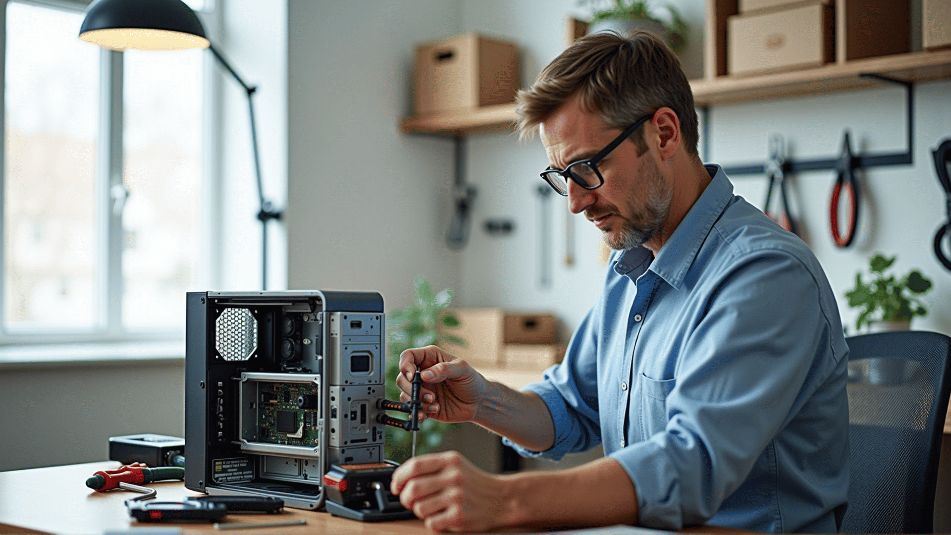 Computer being repaired by a professional